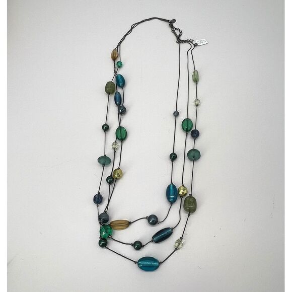 Lia Sophia Multi-Strand Glass Bead Necklace Teal Green‎ Blue Statement Jewelry - Picture 1 of 7